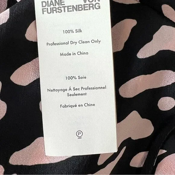 Diane Von Furstenberg (DVF) 100% Silk Pink and Black Leopard print wrap top -- L - Picture 13 of 13